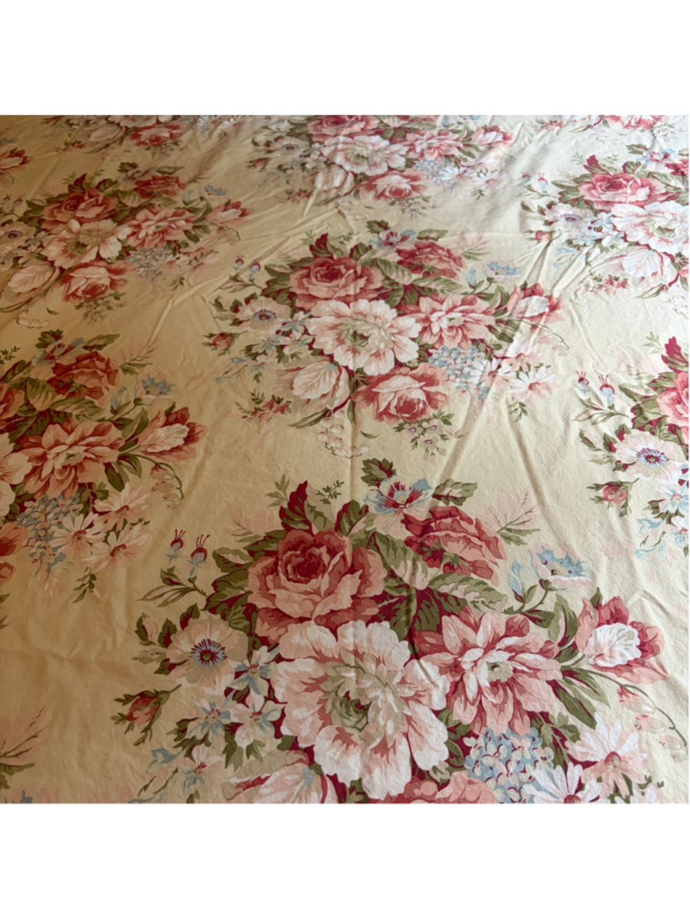 Vintage Ralph Lauren Full Size Flat Sheet Brown Pink Floral Double Cutter Fabric